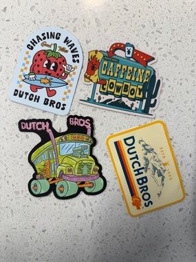Dutch Bros Retro Sticker Set - Yellow, Green, Blue, Red